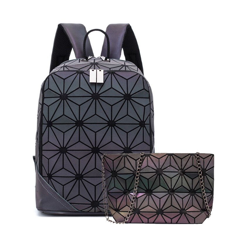 Nuovo Luminoso Zaino Delle Donne Zaino Reticolo Set Scuola Zaini per Teenage Girl Borse da Scuola Olografica Frizione Della Borsa Mochila