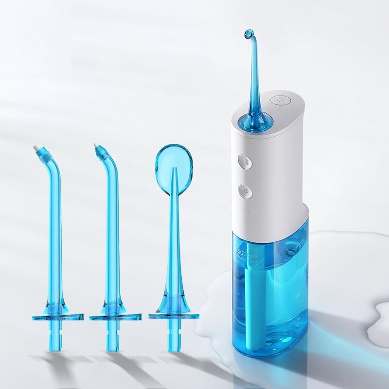 Soocas  w3 oral irrigator dental portable flosser tips usb oppladbart vann jet flosser ipx 7 irrigator for rengjøring av tenner: 4 stk dyser