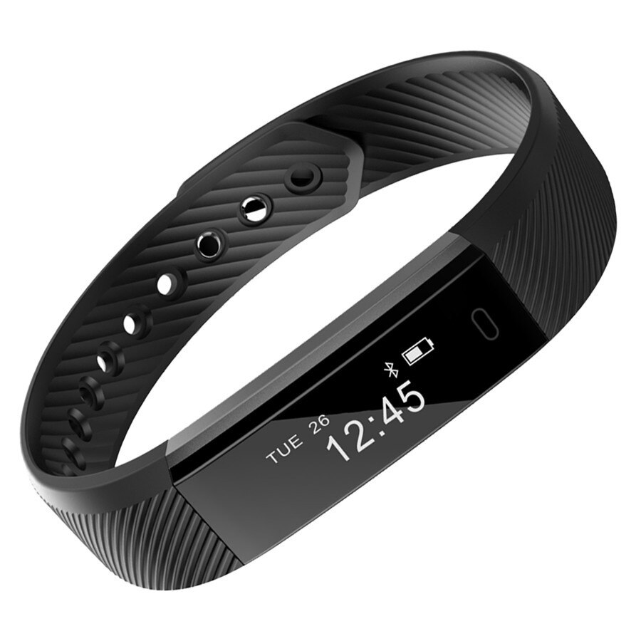 ID115 Bluetooth Smart Strap Silicone Bracelet Wristband Smart Watch Heart Rate Monitor Fitness Tracker Waterproof Screen Touch: Black