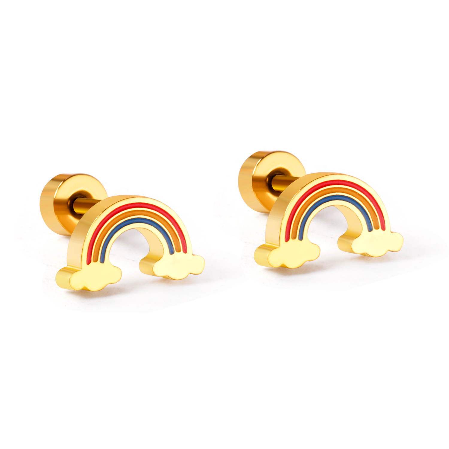 Pendientes LUXUSTEEL con forma de puente de arcoíris para mujeres y niñas, joyería antialérgica de acero inoxidable de Color dorado, BFF: Chapado en platino