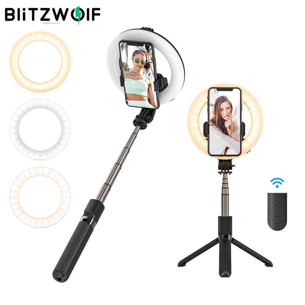 Blitzwolf BW-BS8 Pro Bluetooth Selfie Stok Met Licht Invullen Draagbare Opvouwbare Selfie Stok Statief Voor Smartphone Voor Vlog Living