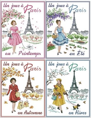 París en 4 Estaciones, punto de cruz, paquete de belleza de dibujos animados para mujer, 18ct, 14ct, tela de algodón, bordado, costura hecha a mano
