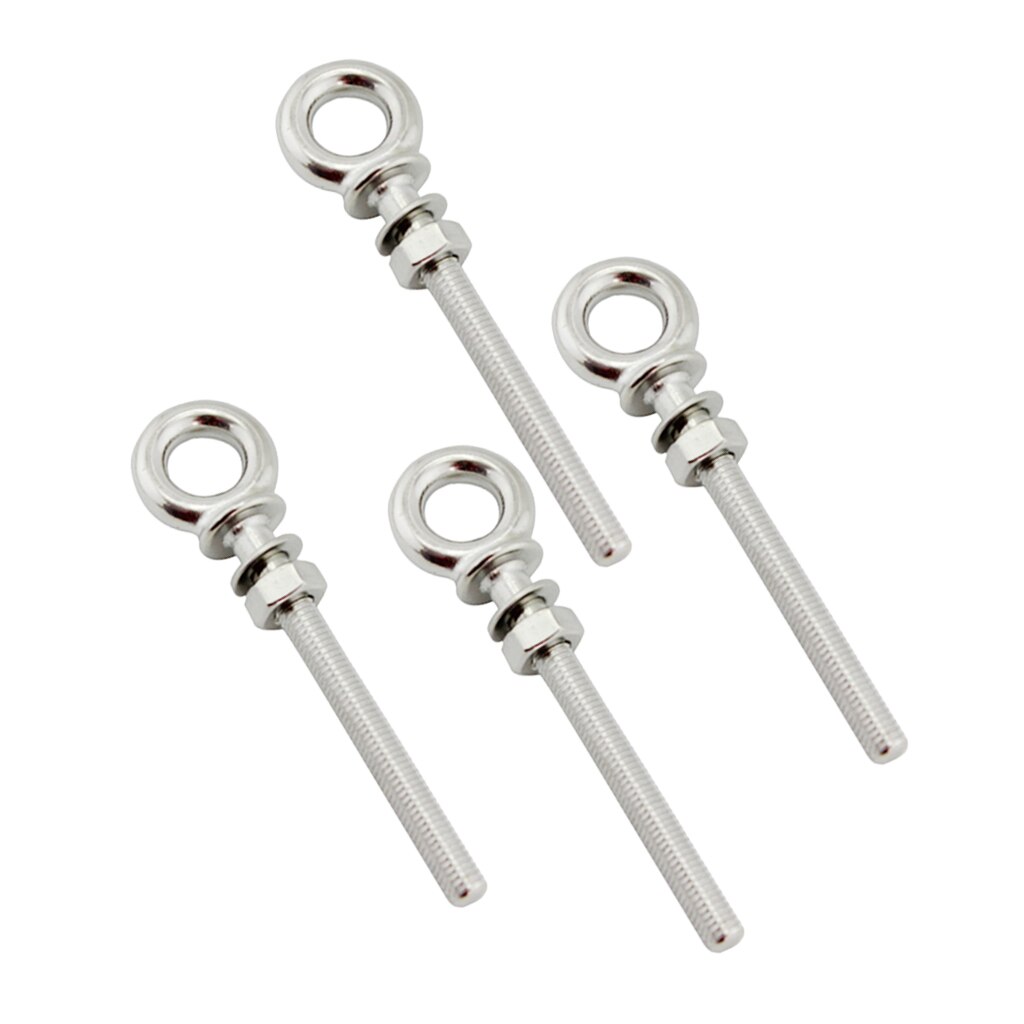 4 stk  m8 x 80mm rustfrit stål langskaftet øjebolt med skive og møtrik