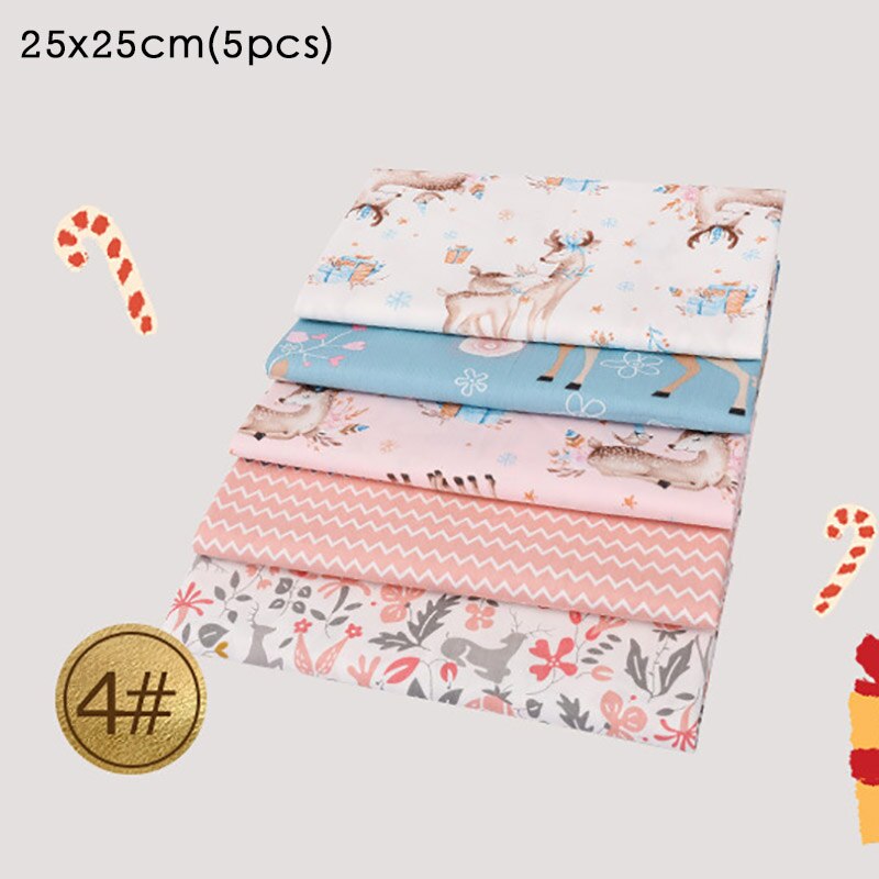 5Pcs/Pack Christmas Pattern Patchwork Cloth 25*25CM DIY Handmade Sewing Supplies Cotton Fabric Printed Christmas Home Decoration: Pink series