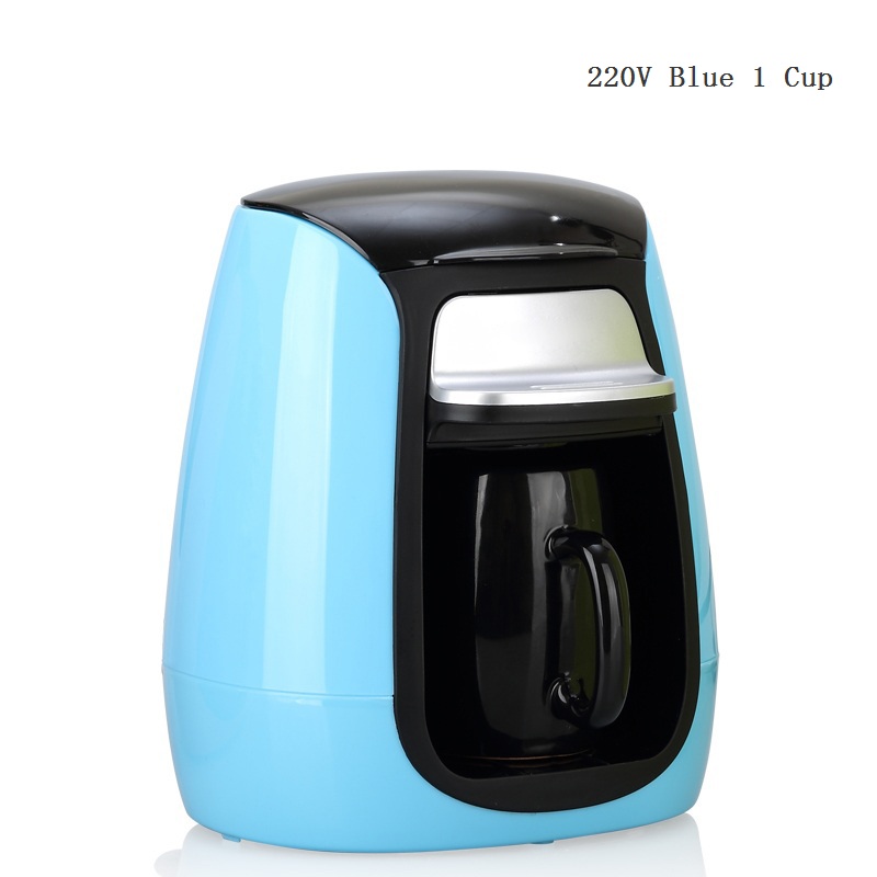 DMWD 1 Cup / 2 Cups Mini Drip Type Coffee Machine Automatic American Coffee Maker With Ceramic Mug Cup Home Tea Maker 220V: Blue 1 Cup 220V