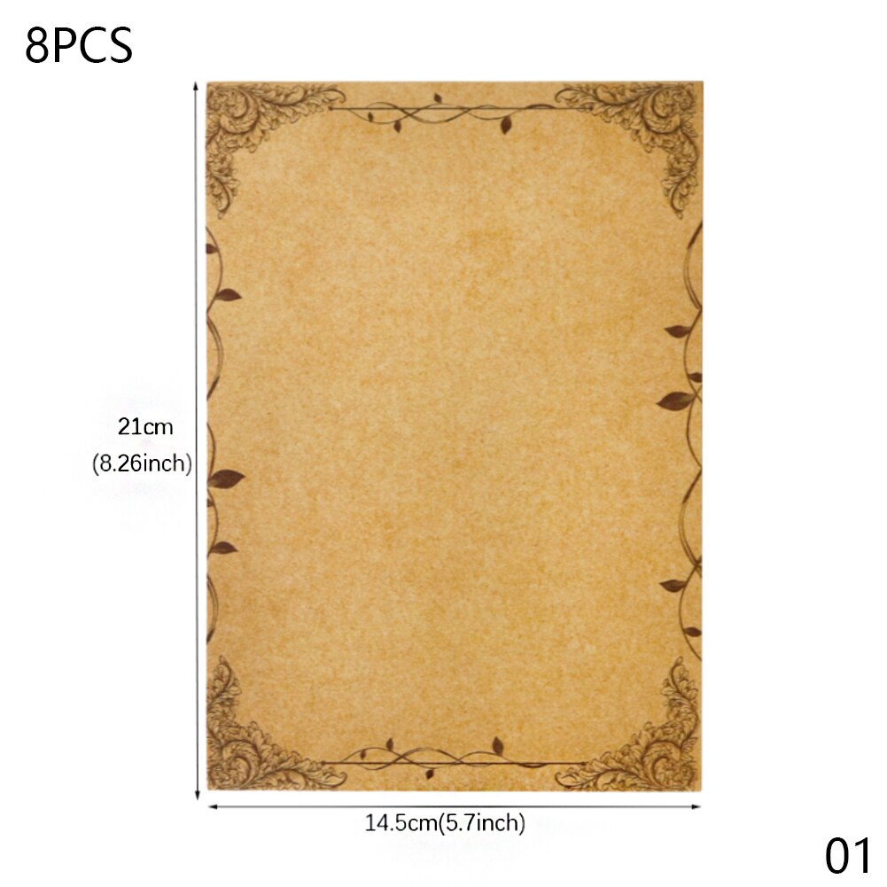8 Sheets Retro Vintage Writing Paper Letter Papers Old Europe Style Romantic Kraft Brown Papers Scrapbooking Collection Papers: 01