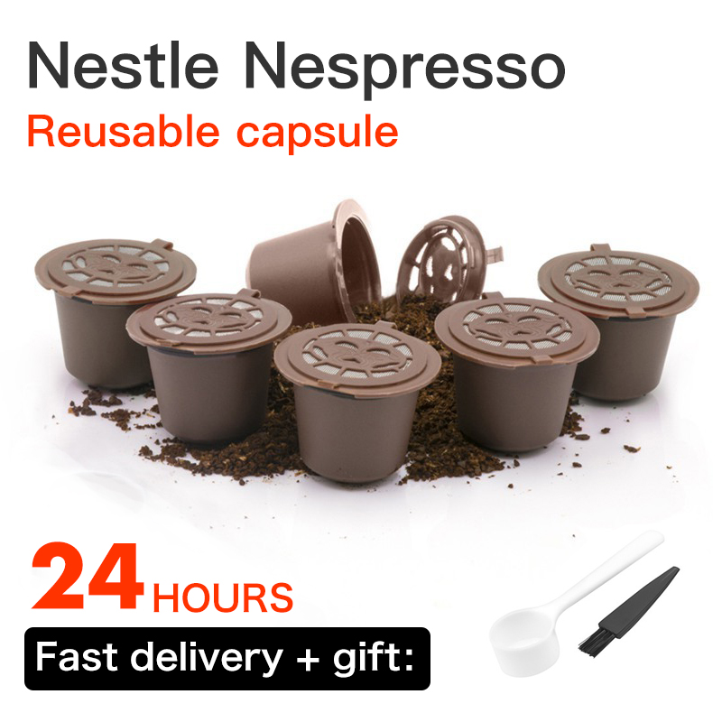 Filtre réutilisable pour capsules à café Nespresso | 2/4/6 pièces, dosettes de café rechargeables, outils de café, directe cuillère , brosse