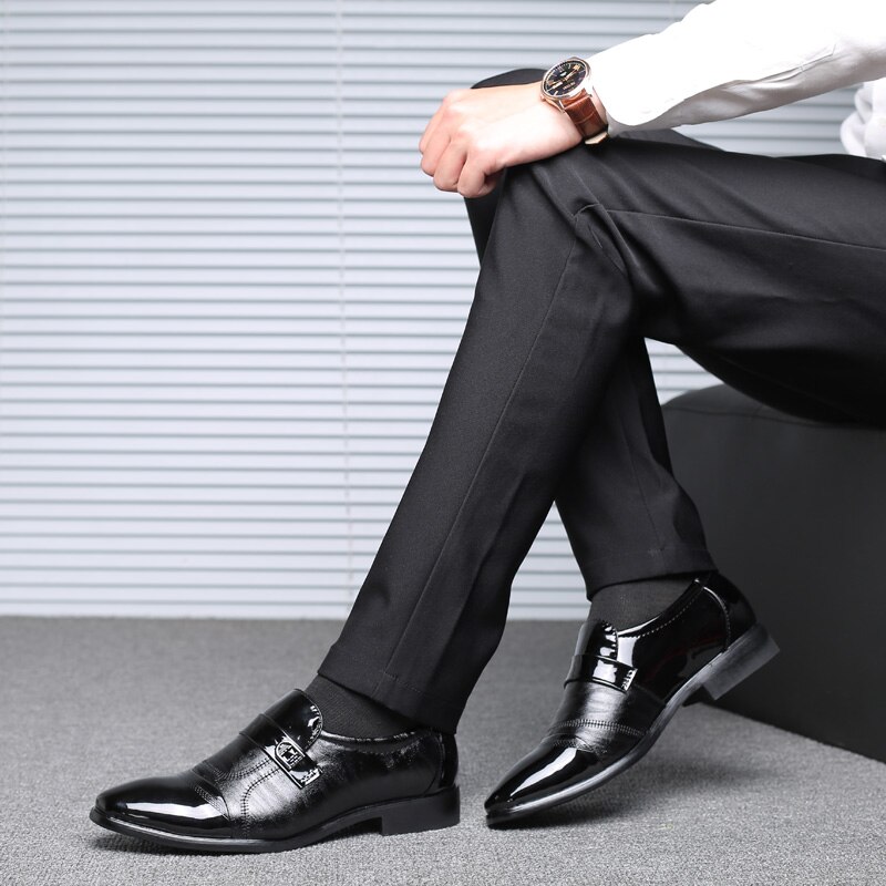 Zapatos GOODRSSON de cuero genuino de PU para hombre, trajes de Punta deslizante para hombre, zapatos de negocios para hombre, zapatos de hombre , zapatos oxfords clásicos para hombre