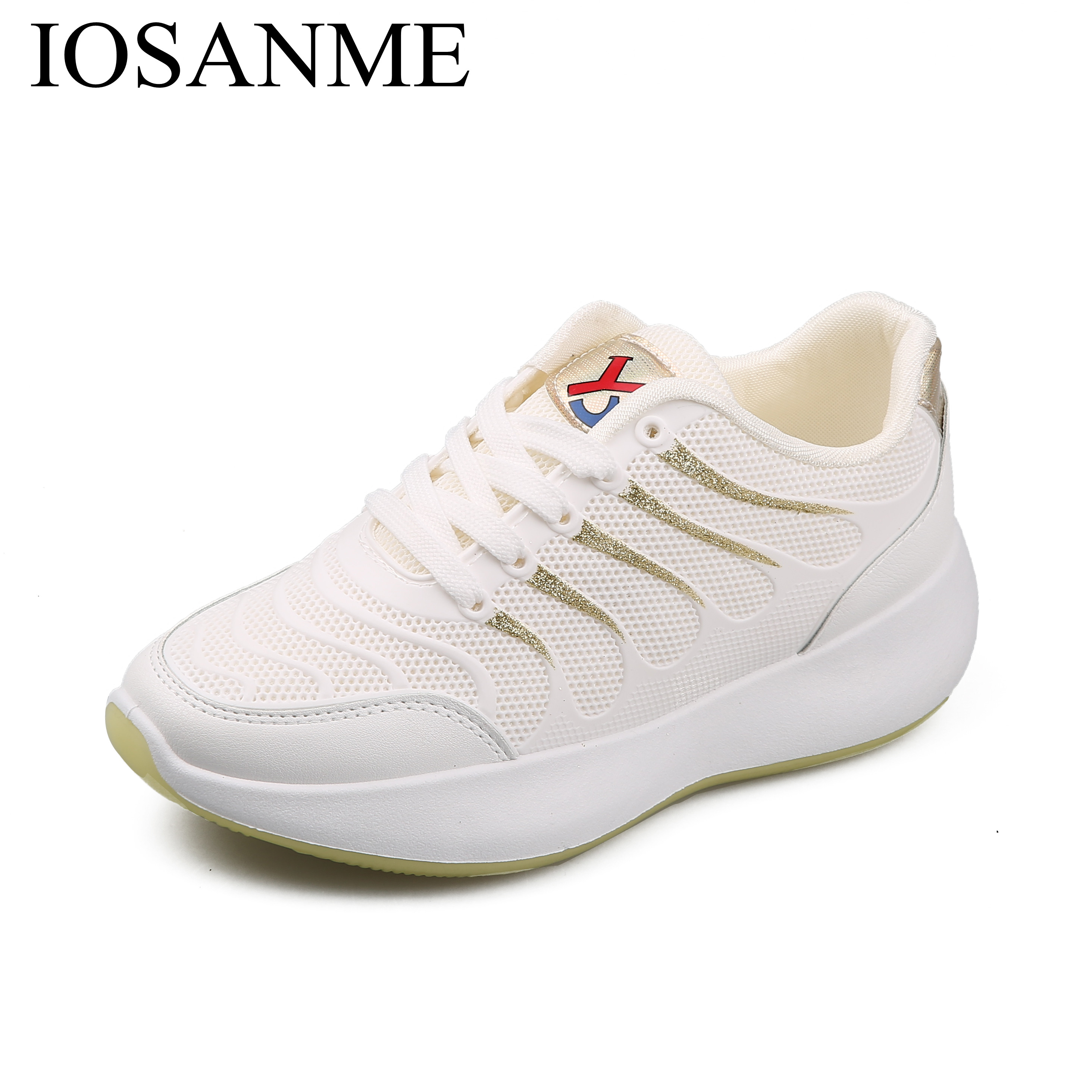Luft atmungsaktive frauen schuhe frühling sommer damen turnschuhe koreanische weibliche höer zunehmende mokassins Dame Gittergewebe vulkanisierte schuhe: Gold / 6,5