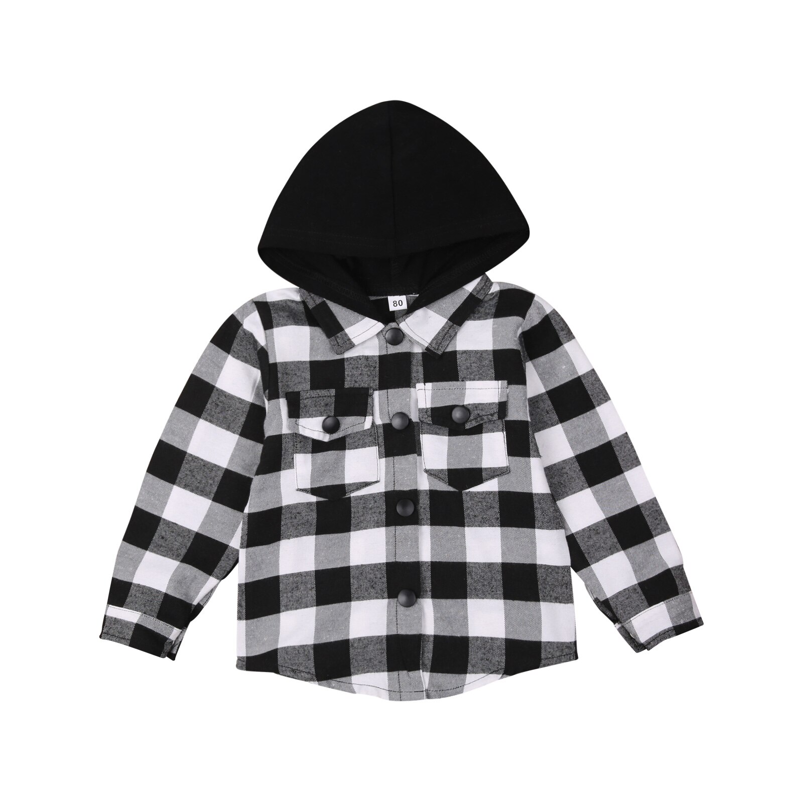 Automne enfants garçons veste hauts Plaid imprimer à manches longues simple boutonnage à capuche manteau 4 couleurs: C / 6-12 Months