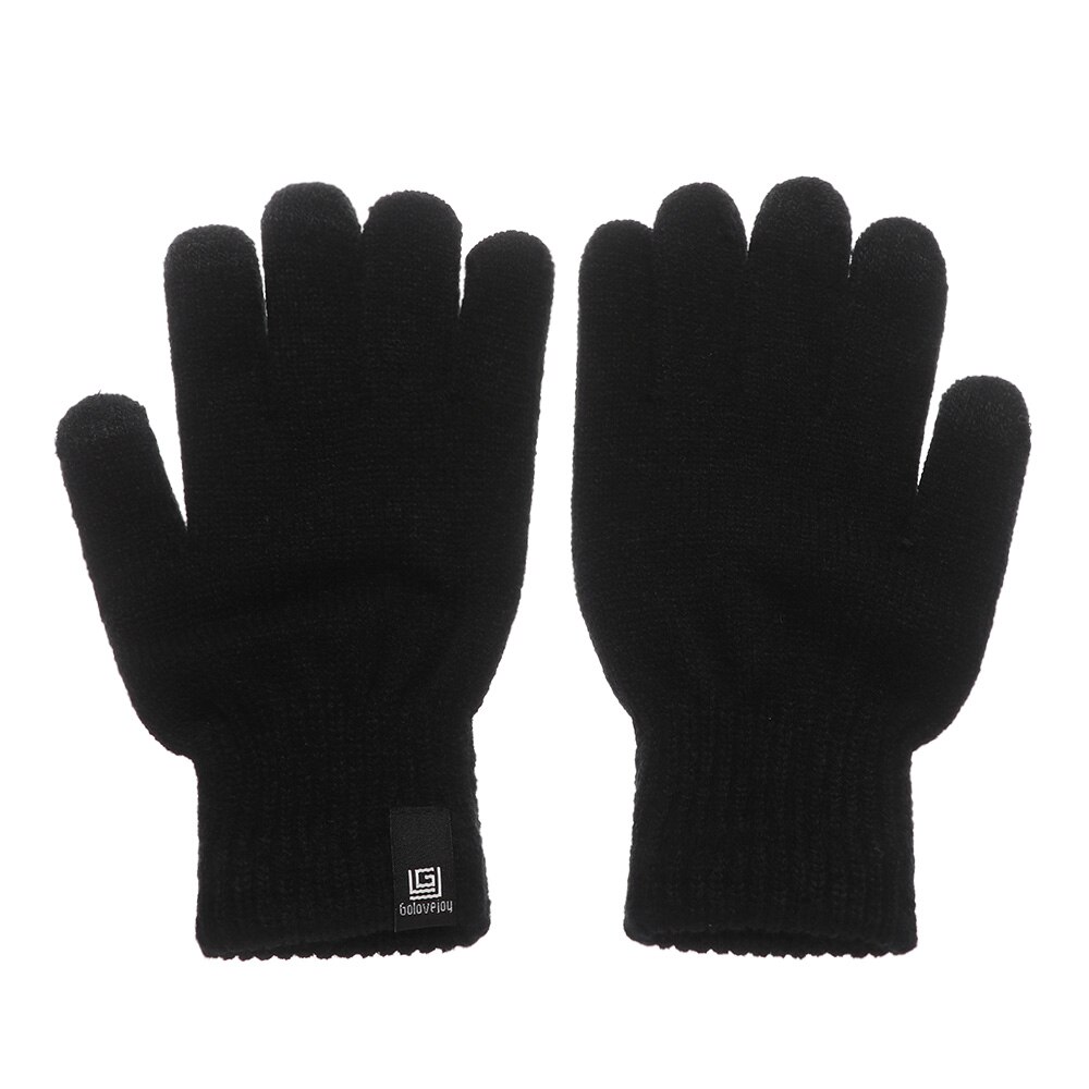Efterår vinter strikket uld touch screen handsker fuld finger tykke plys vanter mænd kvinder udendørs sport cykling varme handsker: Sort