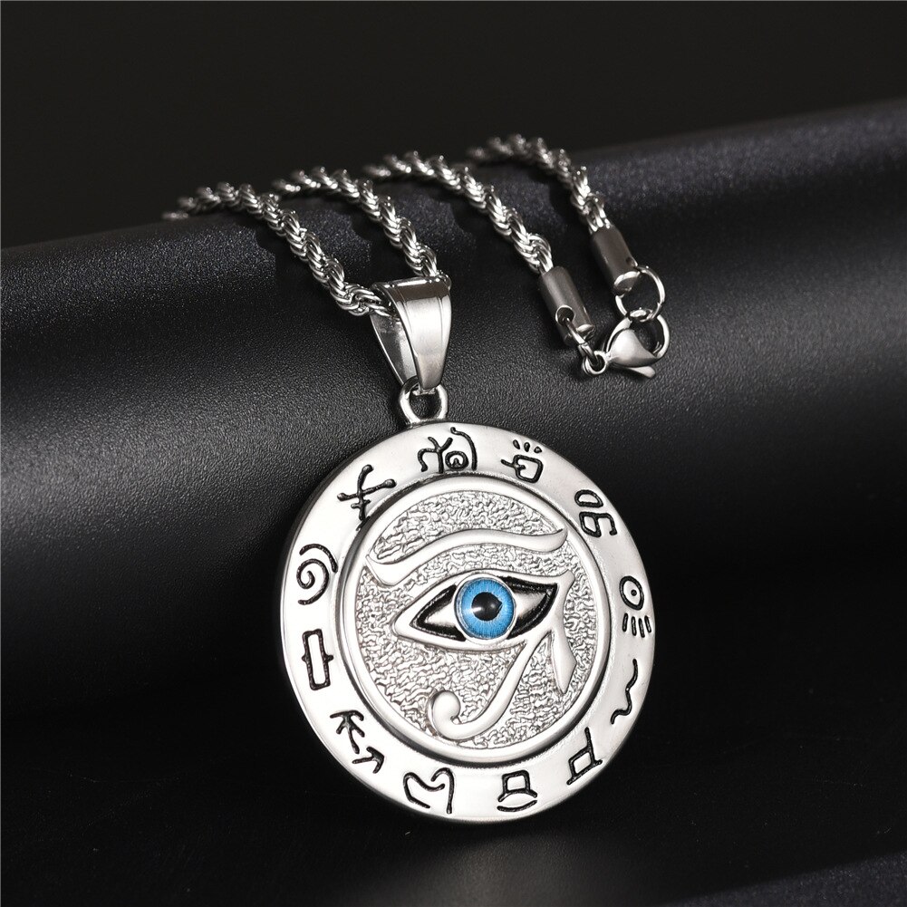 Oog Van Horus Moslim Rune Patroon Ronde Hanger Ketting Heren Ketting Sliding Hanger Metalen Ketting Amulet Accessoire Sieraden