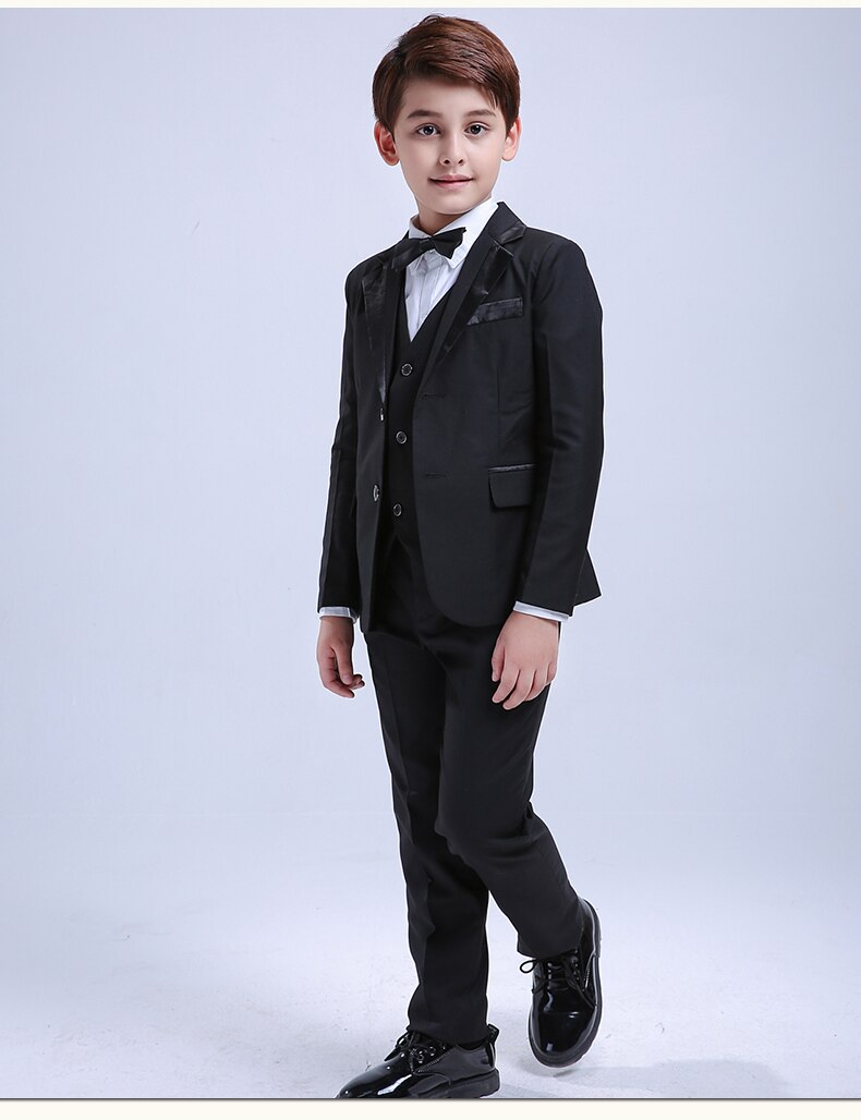 Children Suit Tuxedo Dress Party Ring bearer 5 Pcs Black Toddler Boys Suits Wedding Formal