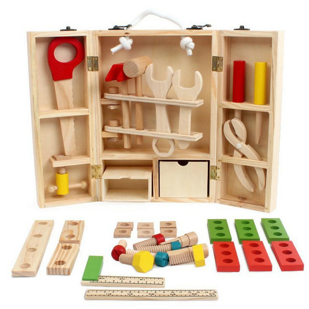 Holz Simulation Kind Wartung Toolbox Mutter Demontage Spielzeug Holz Multifunktionale Toolbox Tragbare Box Bau Spiel