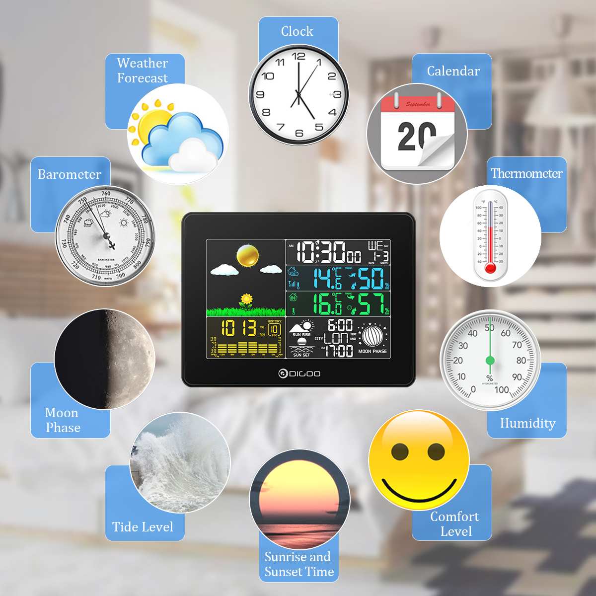 Digoo DG-TH8868 Station météo numérique sans fil intérieur extérieur capteur température Instruments hygromètre thermomètre horloge
