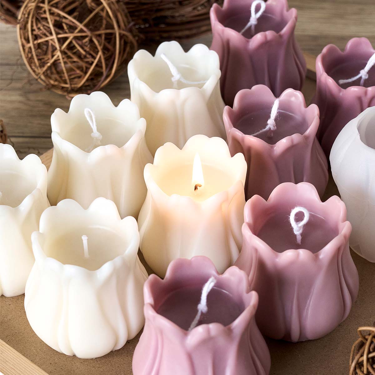 Candelabro de Corolla de tulipán, molde de silicona DIY con forma de flor, adorno, vela, manualidades, fabricación de jabón, yeso, moldes de fundición de resina, decoración del hogar