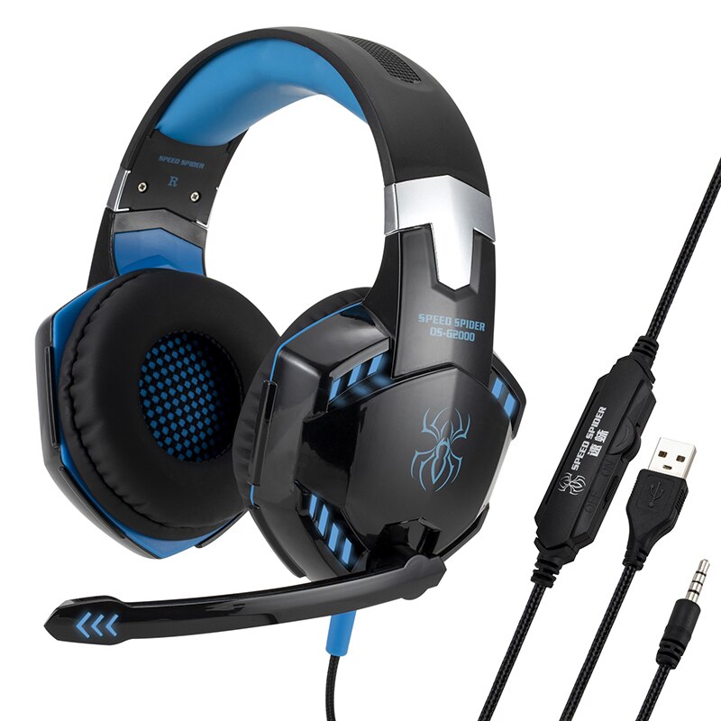För pc  ps4 laptop surfplatta telefon gamer hörlurar med led ljus dator gaming headset kan justera volymkontroll mikrofon musik hjälm: Blå