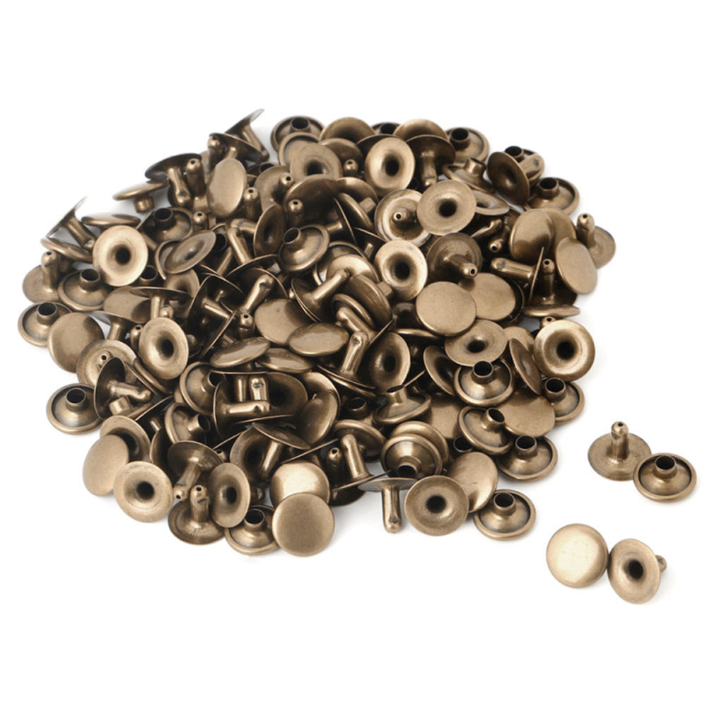 100pcs Stainless Steel Double Sided Rivets Rivets Child's Hat Tool DIY App Bag Accessory: Antique Brass