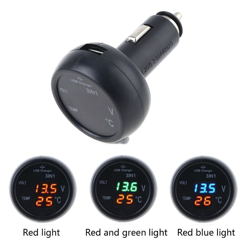 3In1 Multifunctionele Dashboard Auto Voltmeter Thermometer Usb Mobiele Telefoon Oplader X3UD