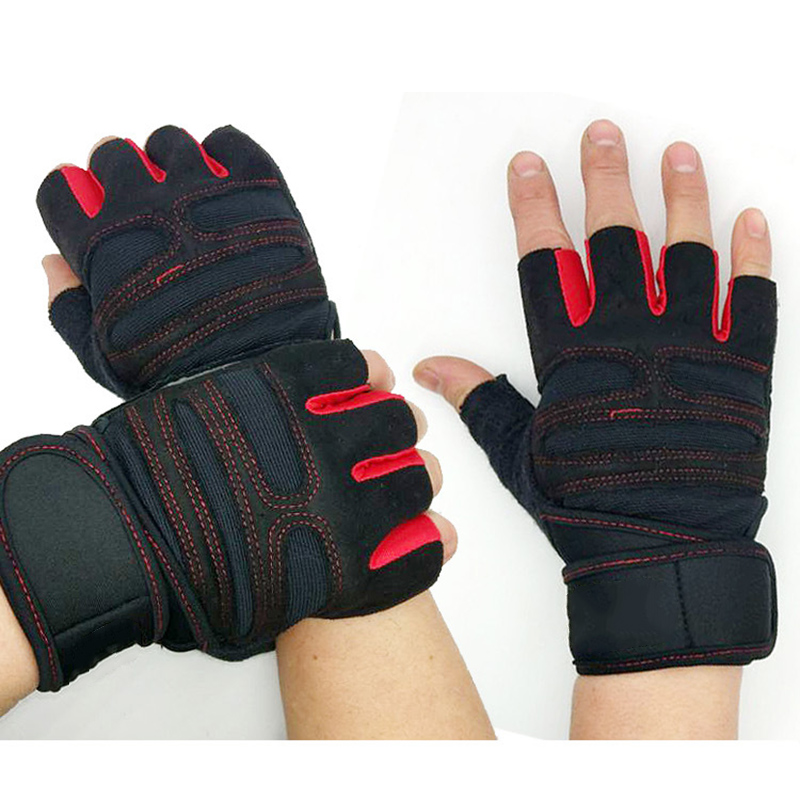 Finger gym fitness handsker med håndleds wrap support til mænd kvinder crossfit træning magt løfteudstyr: Rød / M