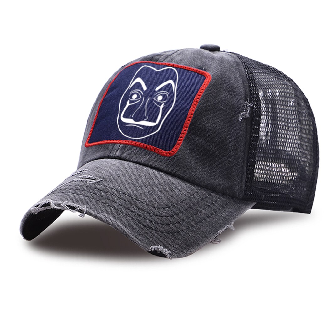 La casa de papel harajuku mesh trucker hat sommer unisex ridehue åndbar afslappet baseball caps udendørs street snapback hat: Sort 5