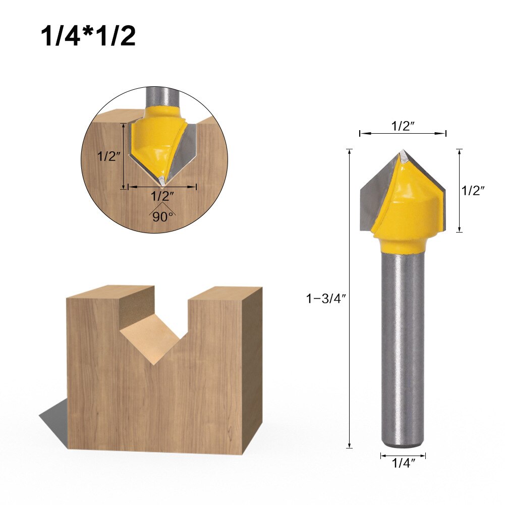 Fresas de punta redonda para tallado de madera, juego de brocas de enrutador con ranura en V de 90 grados, caja central para carpintería, 1/4 &quot;y 6,35 MM, 1 unidad: 06
