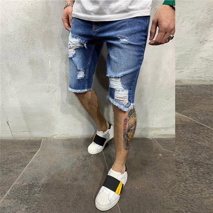 Summer Men Zipper Pocket Casual Shorts Denim Cotton Multi-Pocket Overalls Shorts Straight Pant #E11
