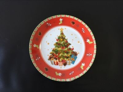 Keramisk juletræ røde runde tallerkener retter oksekød retter dessert ret frugt snack tallerken hjem spisestel dekoration: 7.5 tommer plade