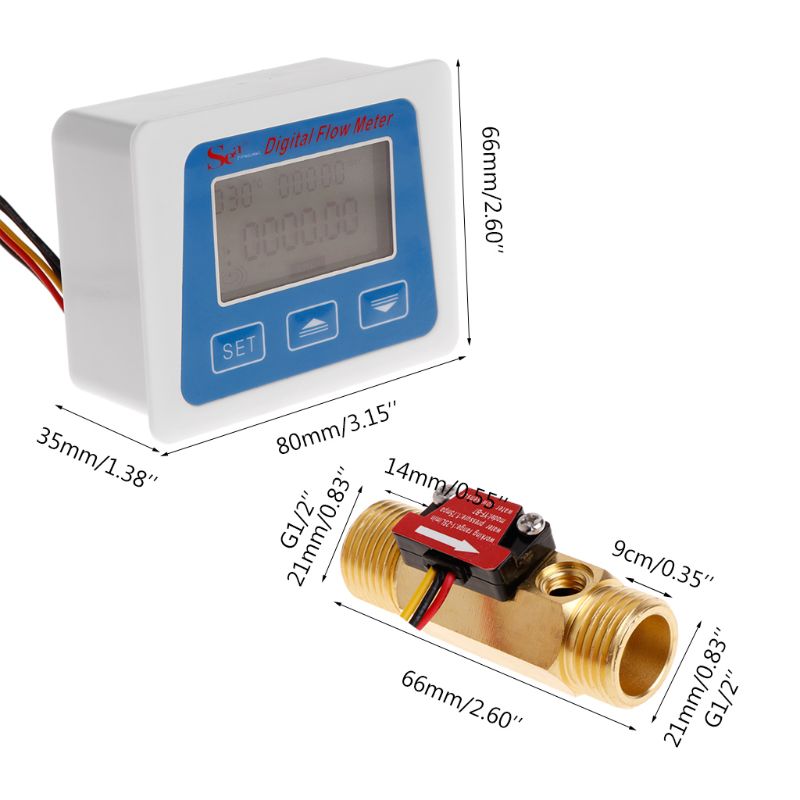 Digital flowmåler vand flowmeter temperatur tidsregistrering med  g1/2 flow sensor  g6dd