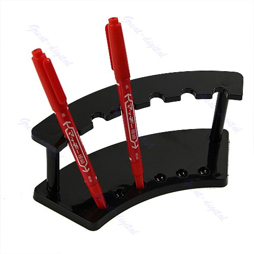 6 Slot Acrylic Pen Stand Holder Office Desk Jewelry Plastic Display Rack Black