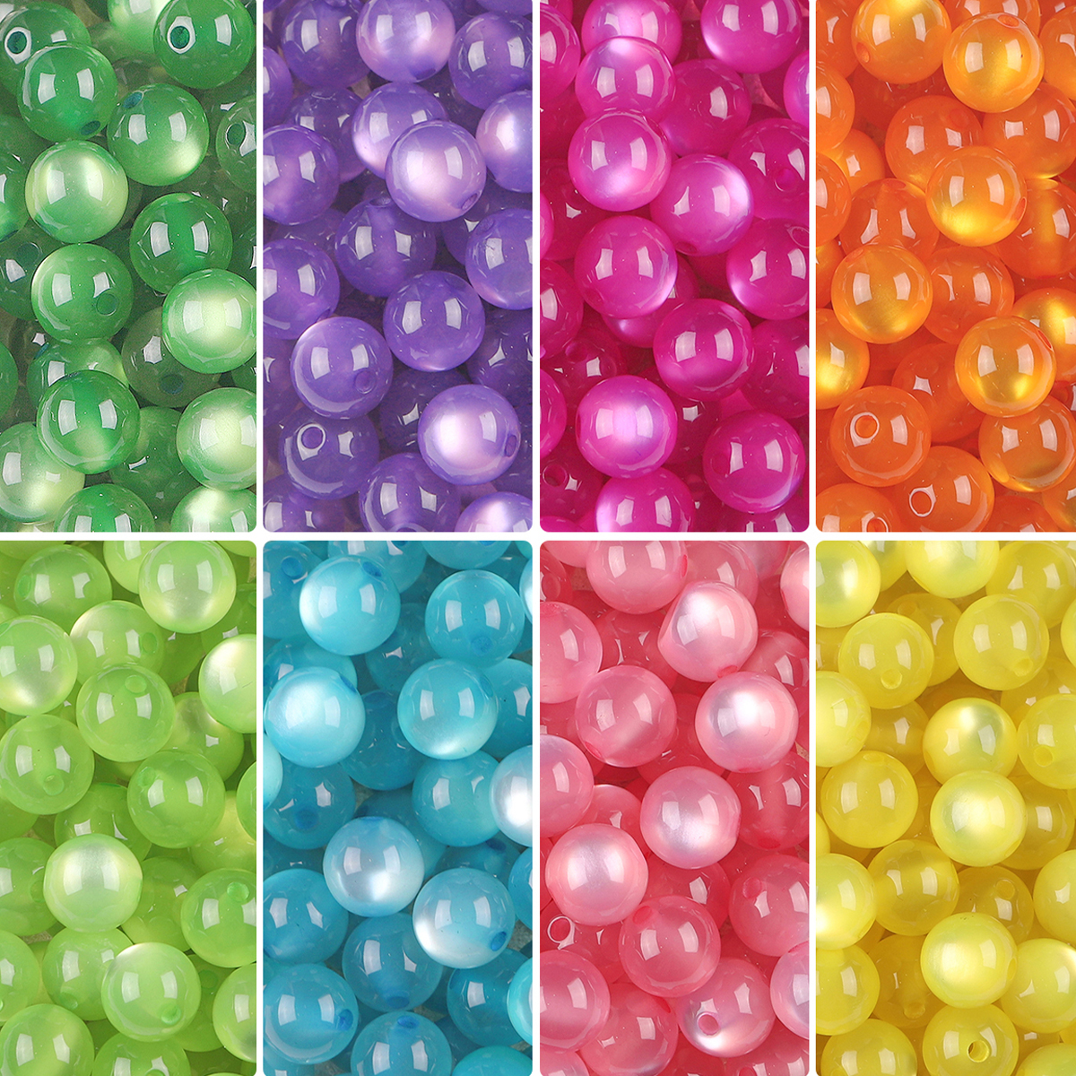 Paquete de 100 Uds. De cuentas redondas de ojo de gato de imitación de resina, cuentas sueltas con agujero recto colorido, accesorios para pendientes de cuentas Diy hechos a mano