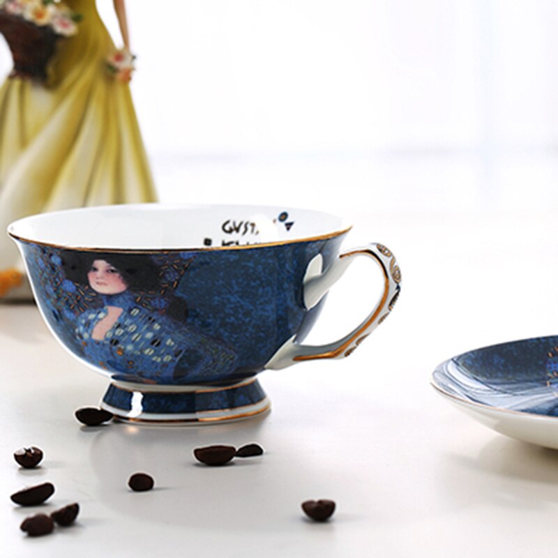 European bone china coffee mugs suit simple afternoon tea cup Gustav Klimt Art paintings WF