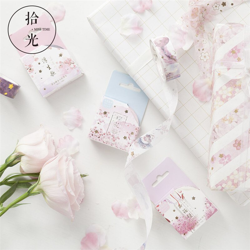Cinta Washi romántica de estilo japonés, 15mm X 5m, Washi Tape Wave crane Sakura, cinta adhesiva decorativa para álbum de recortes, soporte escolar