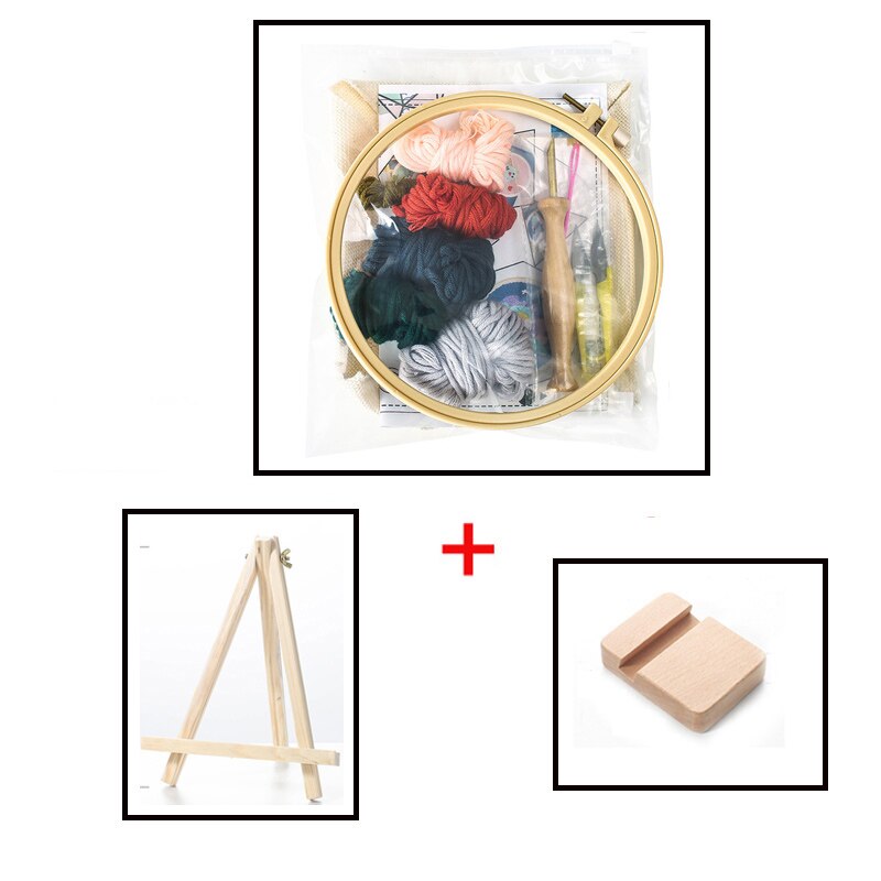 Girl DIY Punch Needle Embroidery Kit with Hoop Pattern Printed Needlework for Beginner Sewing Art Handmade Craft Decor: Full set