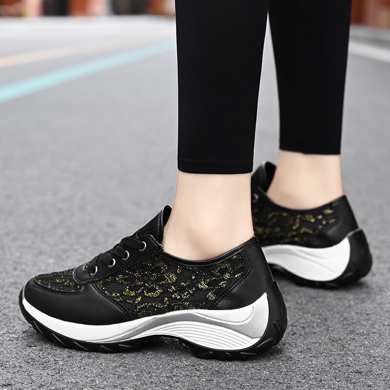 Mozbon Toning Shoes for Women - Height Increasing Wedge Sneakers - Lace Up Sport Shoes
