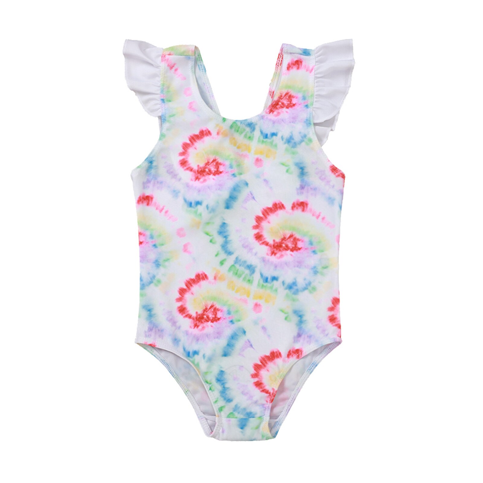 Breathable Little Girls One-piece Swimsuit, Summer Children Cute Flamingo/Tie-dye Printing Fly Sleeve Swimwear for Vacation: B / 24M