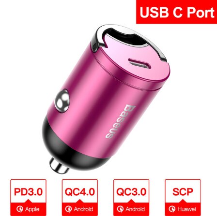 Baseus Quick Charge 4.0 3.0 USB Car Charger For iPhone 11 Pro Max Huawei P30 QC4.0 QC3.0 QC 5A Fast PD USB C Car Phone Charger: Type C Port Pink
