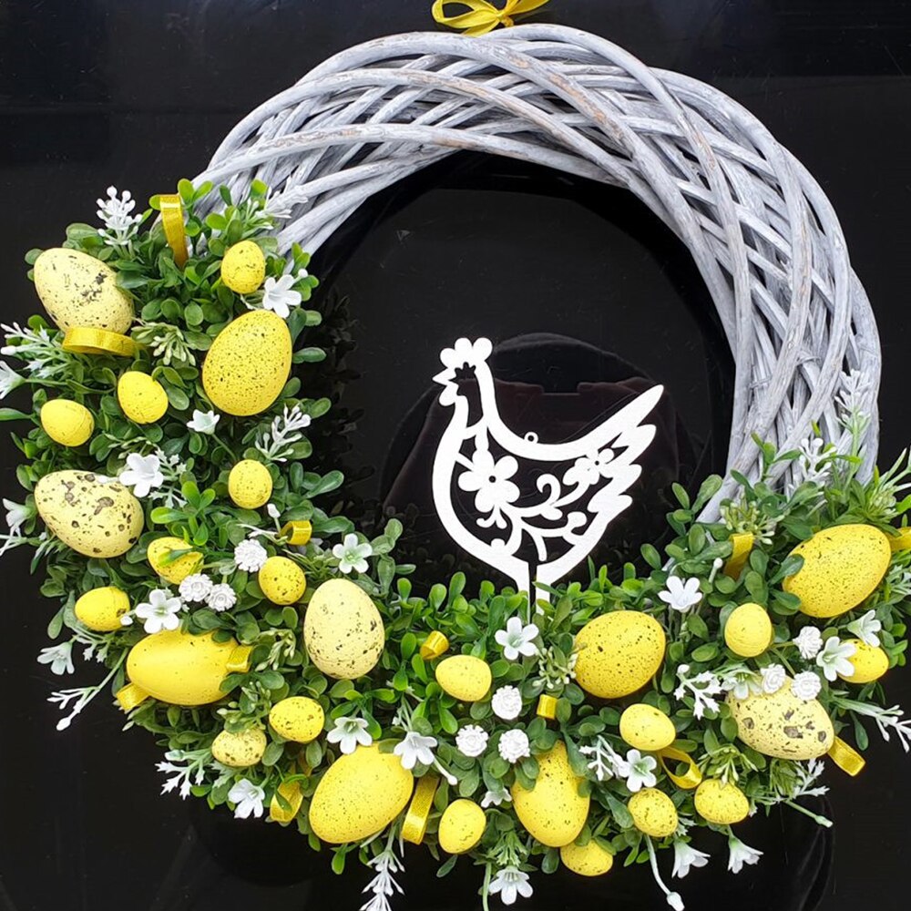 Corona de conejo de pascua 2D para puerta Delantera, decoración de conejo, guirnalda de Primavera de temporada, adorno, accesorio para decoración del hogar, acentos colgantes
