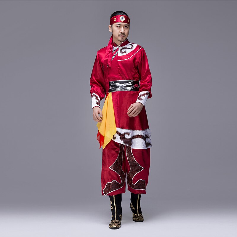Traditional Mongolian Costumes for Men Grassland National Genghis Khan Riding Dance Stage Performance Asia Adult Waer: Color1 / M