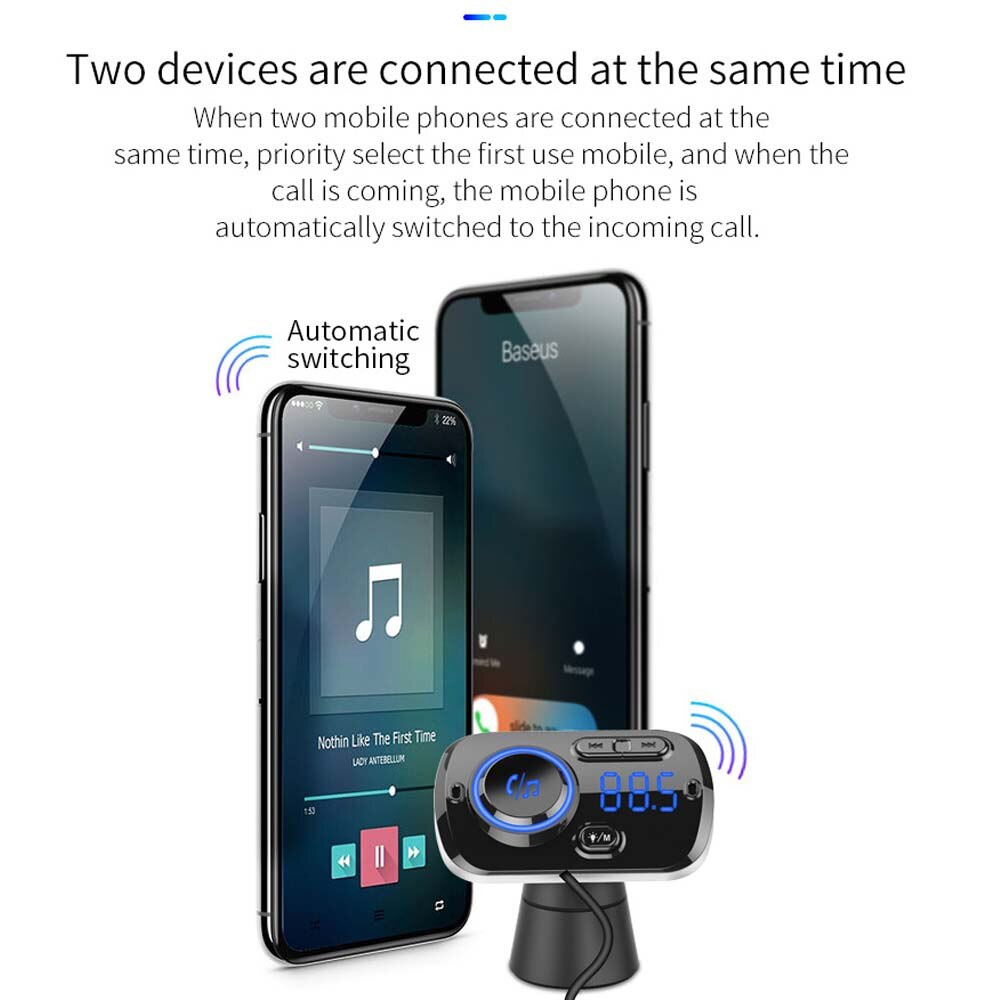 JINSERTA Bluetooth 5,0 MP3 Spieler FM Sender Auto Bausatz USB QC3.0 Freisprecheinrichtung Bunte atmosphäbetreffend lichter Unterstützung TF Karte