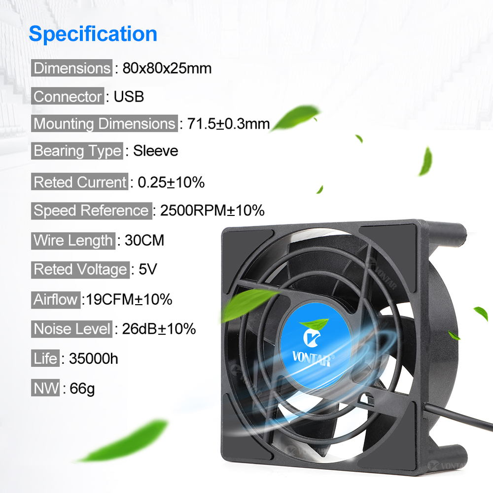 VONTAR C1 Lüfter für Android TV Box Set Top Box Wireless Silent Quiet Cooler DC 5V USB Power Radiator Mini Fan 80x80x25mm