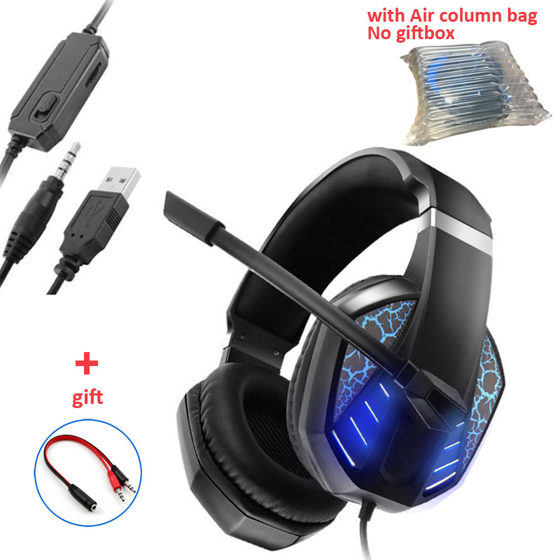 Gamingowy zestaw słuchawkowy świecące słuchawki regulowany bas Stereo przewodowe słuchawki z mikrofonem do PS5/ PS4 /XBOX/PC/Laptop/przełącznik: E no box