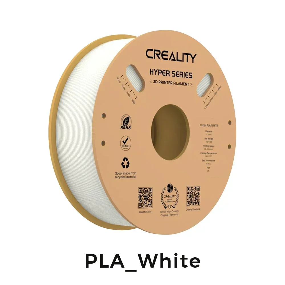 Creality Hyper Series PLA Filament Multiple Colors 1.75mm 1KG 30-600mm/s High Speed High Precision Printing 3D Printer Materials: WHITE