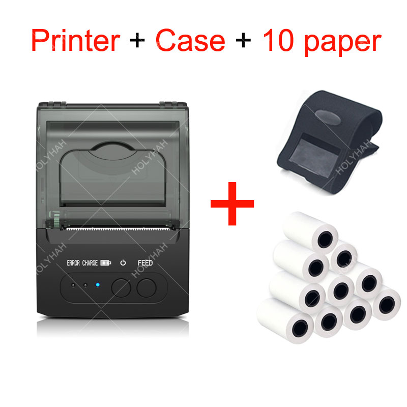 Draagbare Android Ios Bluetooth Bonprinter 58Mm Mini Pos Thermische Printer Met Lederen Riem Voor Zakelijke Esc/pos: Add Case 10 Paper