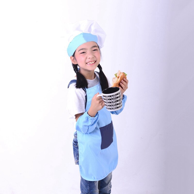 Children Front Pocket Bib Apron Kid Boys Girls Apron Kitchen Child Craft Kids Apron Child Painting Cooking: blue