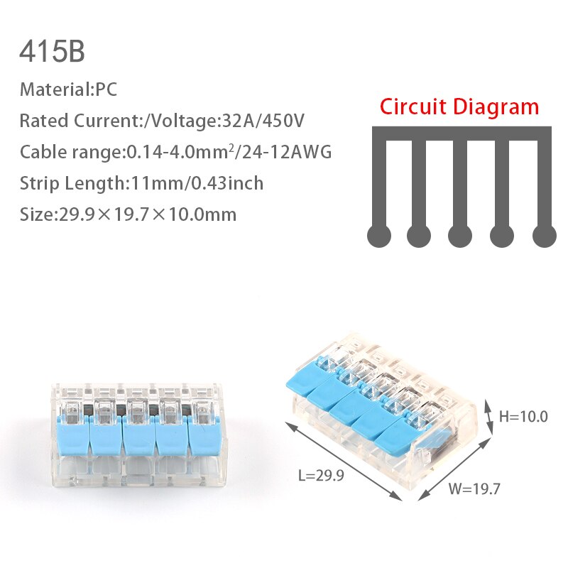 10 PCS Wire Connector Mini Quick Connector Universal Compact Wire Connector Plug-in Wire Terminal Home Wiring Connectors: 10PCS 415BL