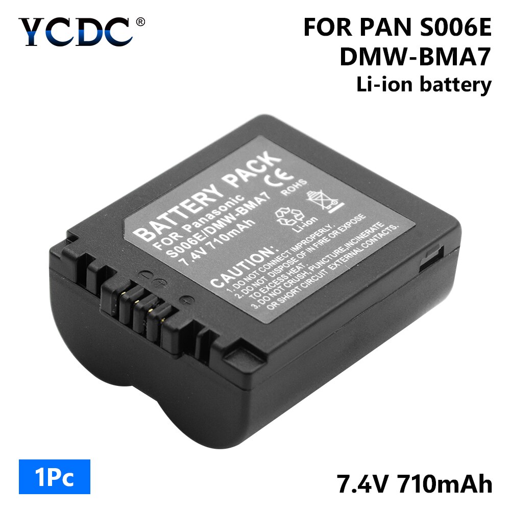 1/2 Pcs 7.4V 710mAh Li-ion Lithium Battery S006E CGR-S006E DMW-BMA7 For Panasonic Lumix DMC-FZ7 DMC-FZ8 DMC-FZ18 DMC-FZ28 Camera: 1 piece battery