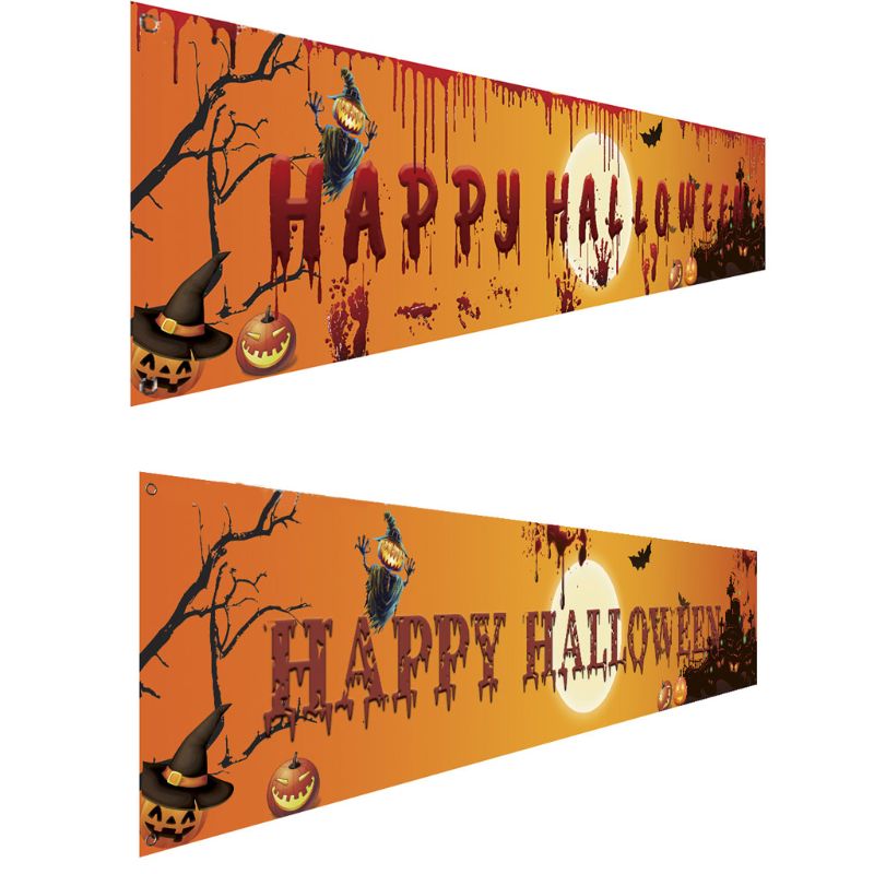 Outdoor Halloween Banner Pull Flag Decorations Celebrate Foldable Hanging Decor Porch Background Signs Party Supplies