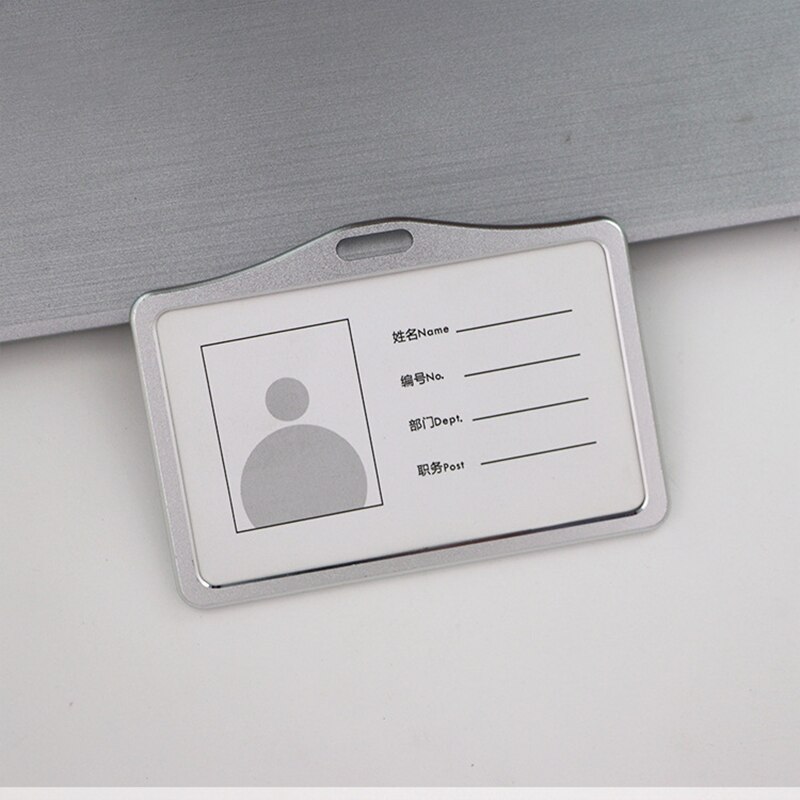 Aluminum Alloy Large Colorful Staff Credentials Badge Holder Hang Lanyard for School Students Hang Neck Name Pass ID Card Sleeve: Small-H-Silver