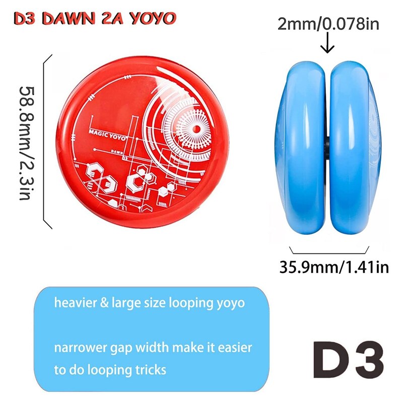 MAGICYOYO Looping Yoyos For Kids,Pack Of 2 Responsive Yoyos D3 Loop Yoyo Ball With 10 Yoyo Strings,Yoyo Gloves,Yoyo Bags